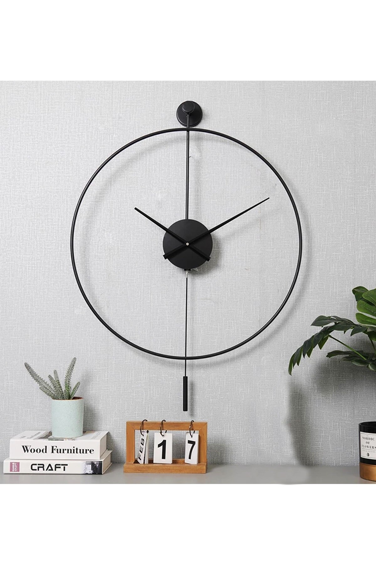 Black Special Pendulum Lux Wall Clock Metal For Home Office 60 Cm Diameter For Home Office Made In Turkey Fast
