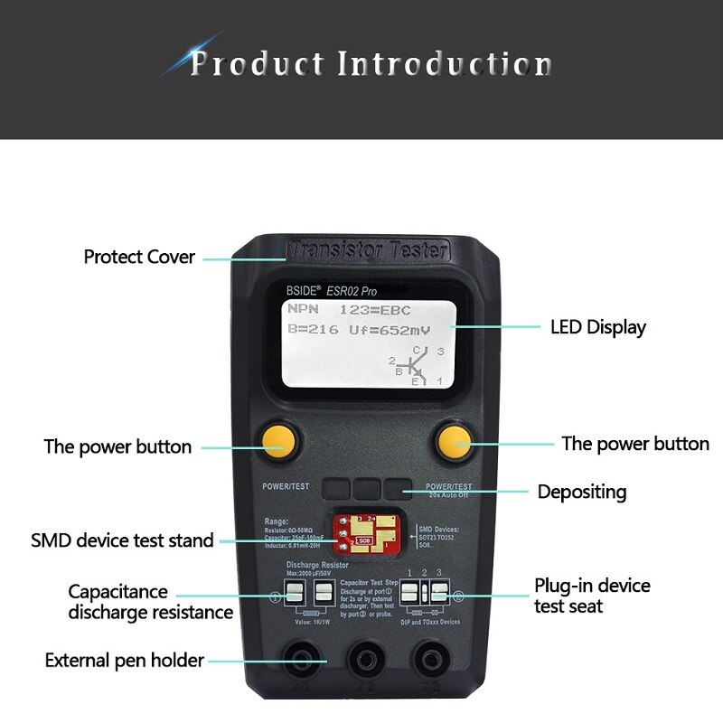 Digital transistor esr 02 pro tester smd komponenter diode triode motstand kondensator induktor meter multimeter med pinsett