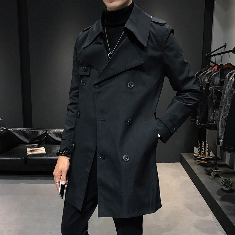 Gabardina con doble botonadura para hombre, gabardina blanca, abrigos largos británicos, capa inglesa, cortavientos clásico,