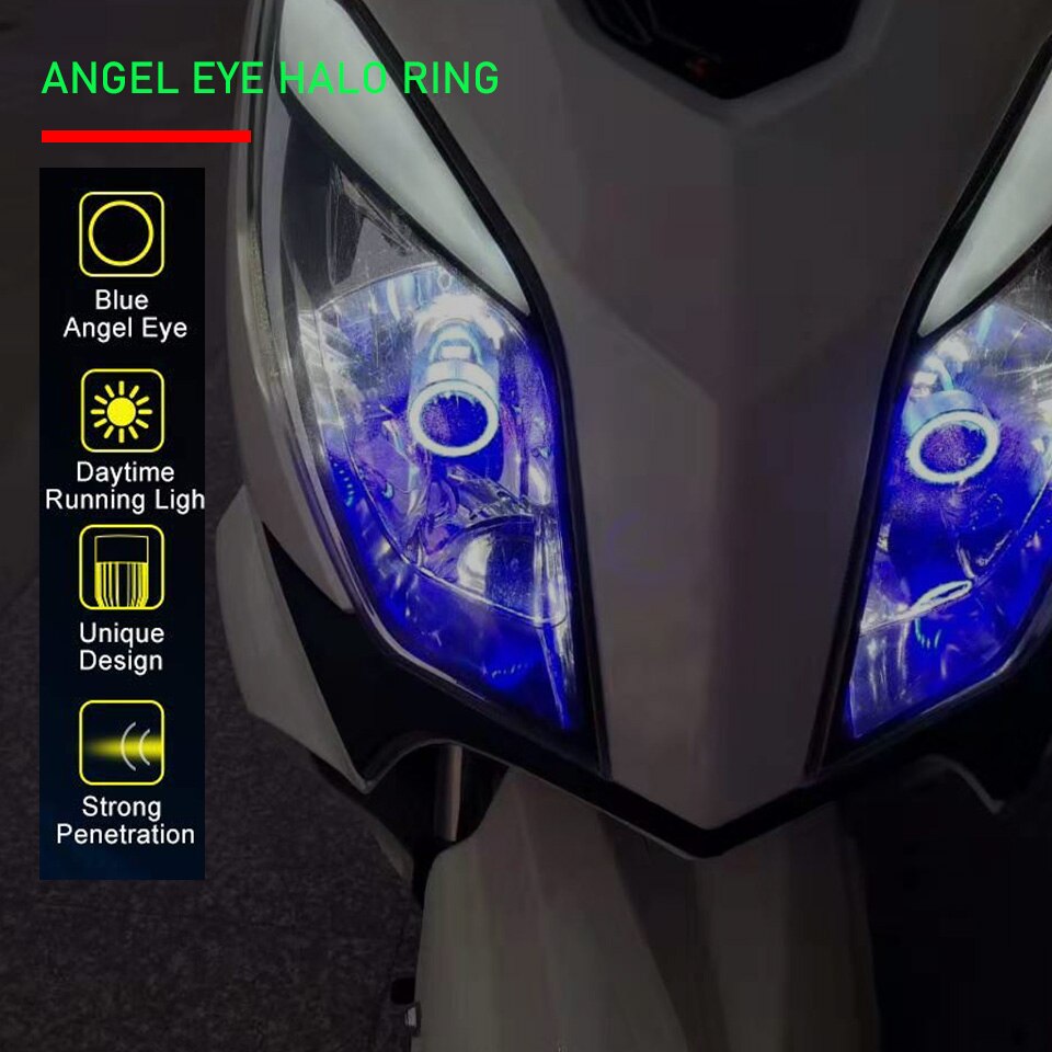 Phare de moto Angel eye H4 LED bleu/rose, ampoule de phare de moto, Scooter, accessoires, Ba20d, HS1 H6, 12/24V