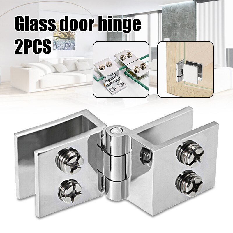 2 Pcs Glass Door Hinge Cupboard Showcase Cabinet Hinge Durable Glass Clamp Home JAN88