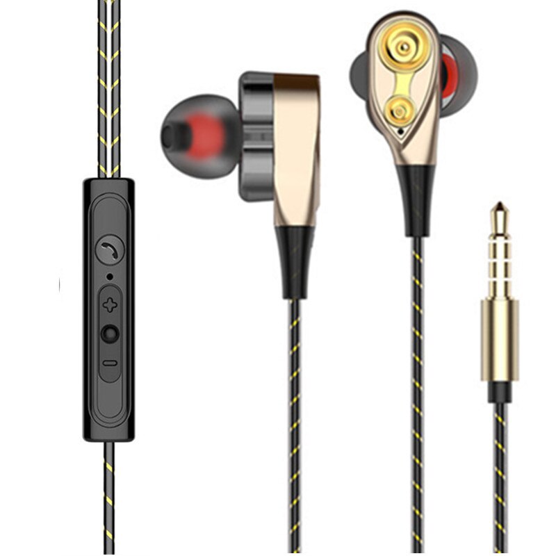 Dual Speakers Double Moving Coil Mobile Phone Computer Universal Bass Headphones In-ear: S1 Single Speaker Gold   Ear Cap