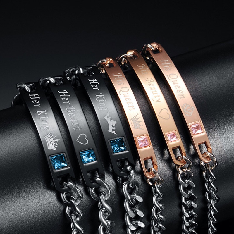 Modyle sa reine son roi noir couleur or Rose femmes hommes chaîne cristal Couple Bracelet pour hommes directe