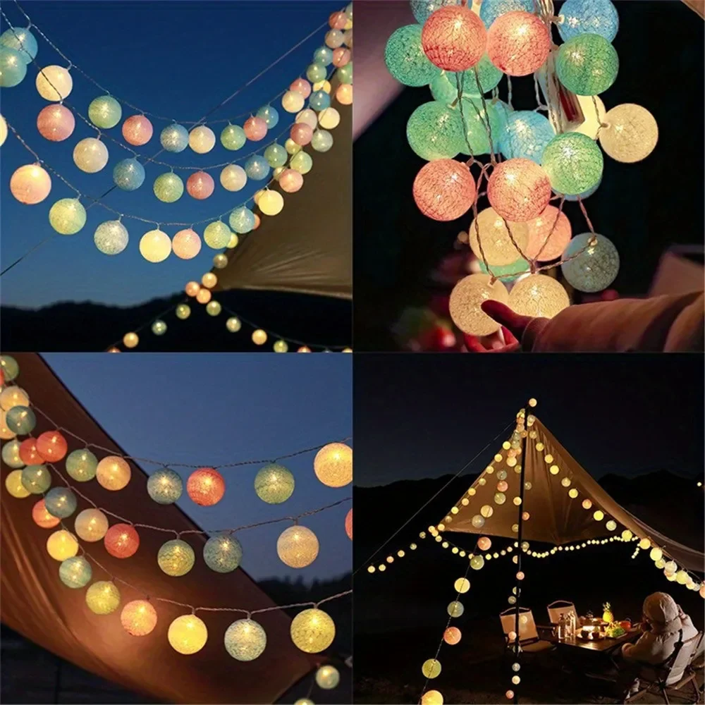 Guirnalda de algodón con bolas de luces, cadena de Navidad para colgar al aire libre, , habitación, cama, luces de hadas, decoraciones de boda y Halloween