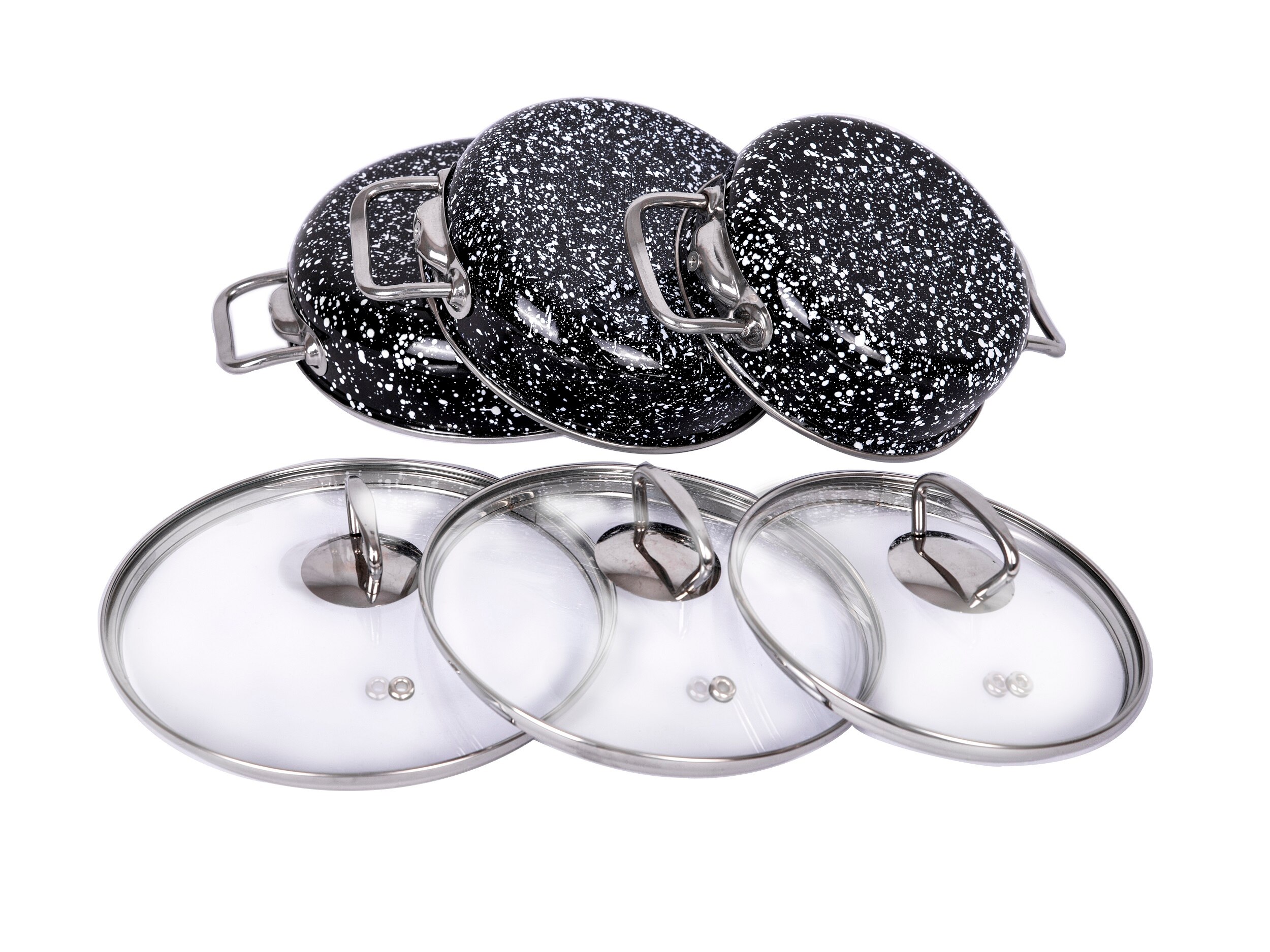 granite cooking pots set 3 mini casserole with glass cover stew pot soup pot milk pot 16/18/20cm: Default Title