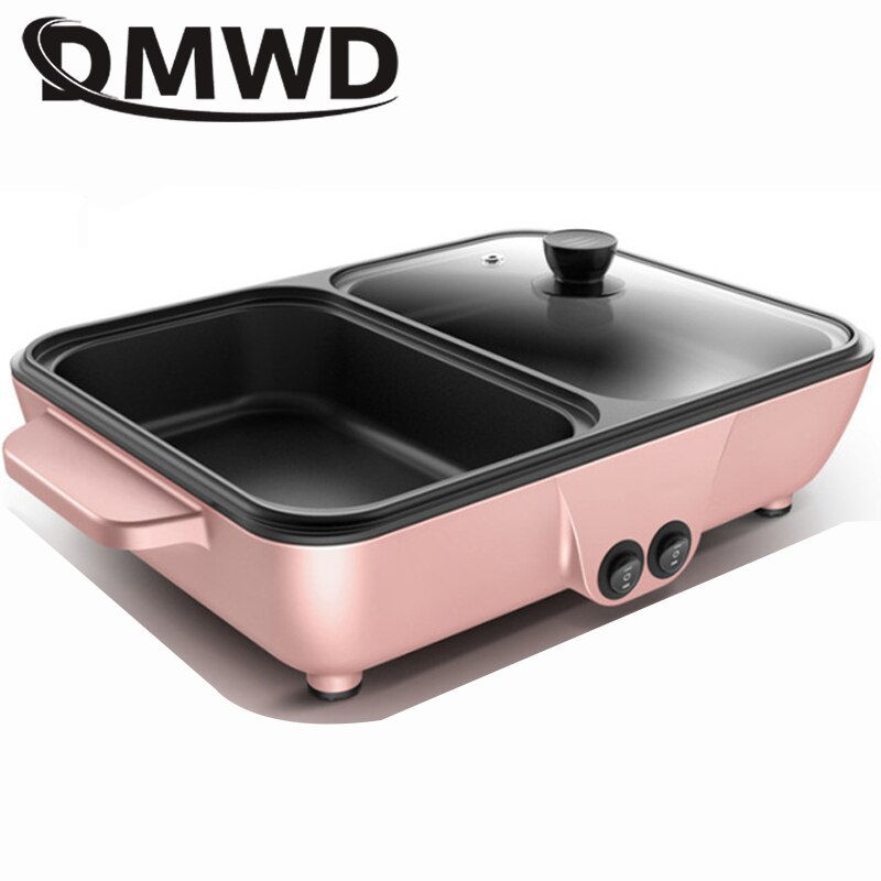 Multifunction Electric Cooker Hotpot Barbecue Grill Griddle Egg Omelette Frying Pan Stove Crepe Oven Pancake Pie Baking Roaster: Key Button Pink / US