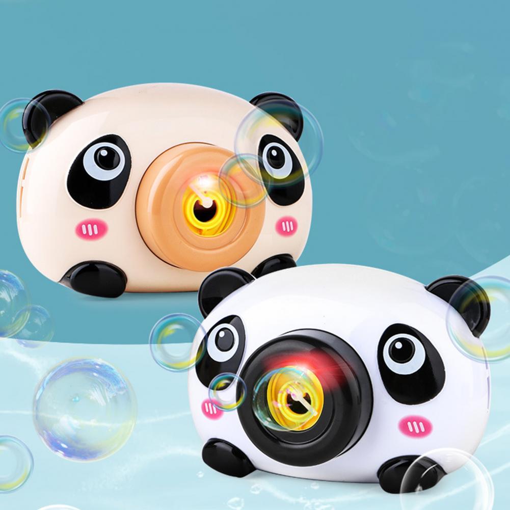 Leuke Cartoon Panda Vorm Elektrische Waterdichte Bubble Camera Met Kleurrijke Licht Muziek Speelgoed