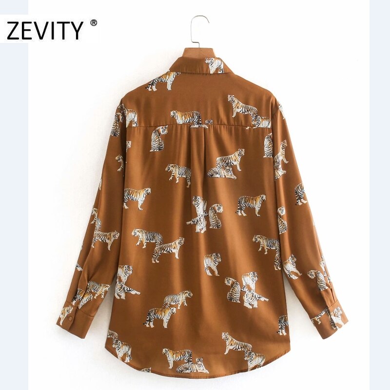 Zevity dames blouse met dierenprint en zakelijk smock, lange mouwen, casual blouses, chique merk chemise tops  ls7134
