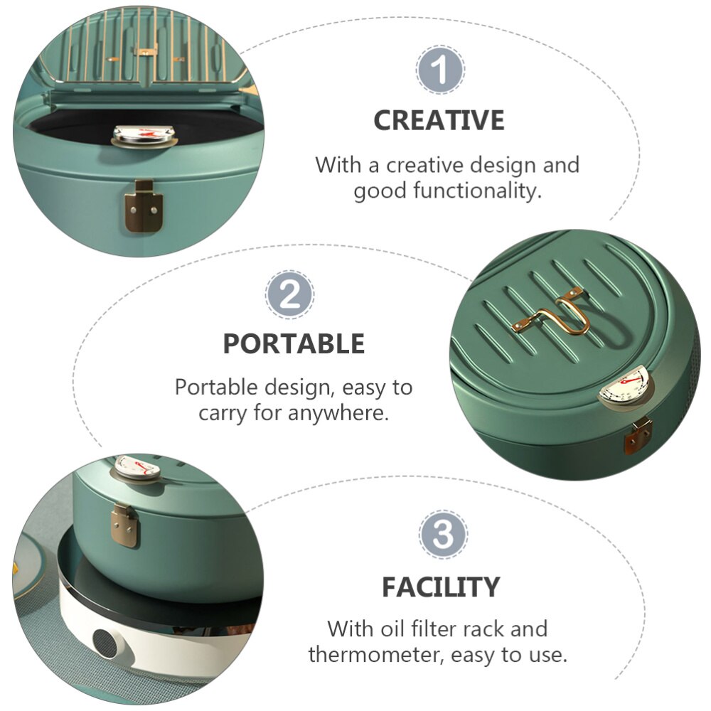 Nonstick Carbon Steel Frying Pot Easy Pour Deep Pot with Oil Drip Drainer Rack