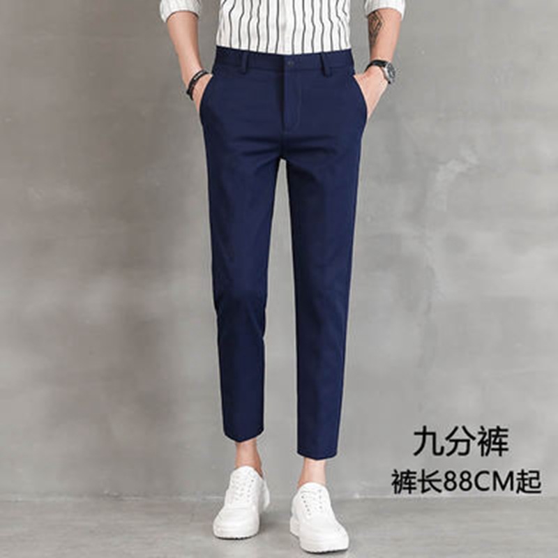 Zomer Casual Mode Pak Broek Man Effen Kleur Rits Zakken Slank Kantoor Enkellange Broek Mannen Koreaanse Stijl Potlood Broek: 36 / Blauw