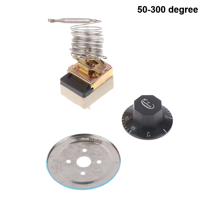 Interruptor de termostato capilar para horno y calentador de agua, perilla de ajuste de 30 a 110 grados Celsius, controlador de temperatura, 50 a 300 grados Celsius: Negro
