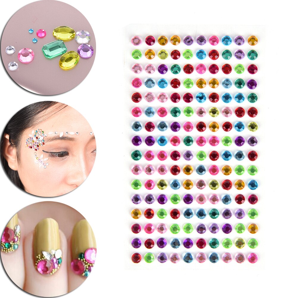 160Pcs/Sheet Crystal Diamond Bling Strass Zelfklevende Stickers Voor Ogen Lichaam Glitter 5Mm Diy Decal Art