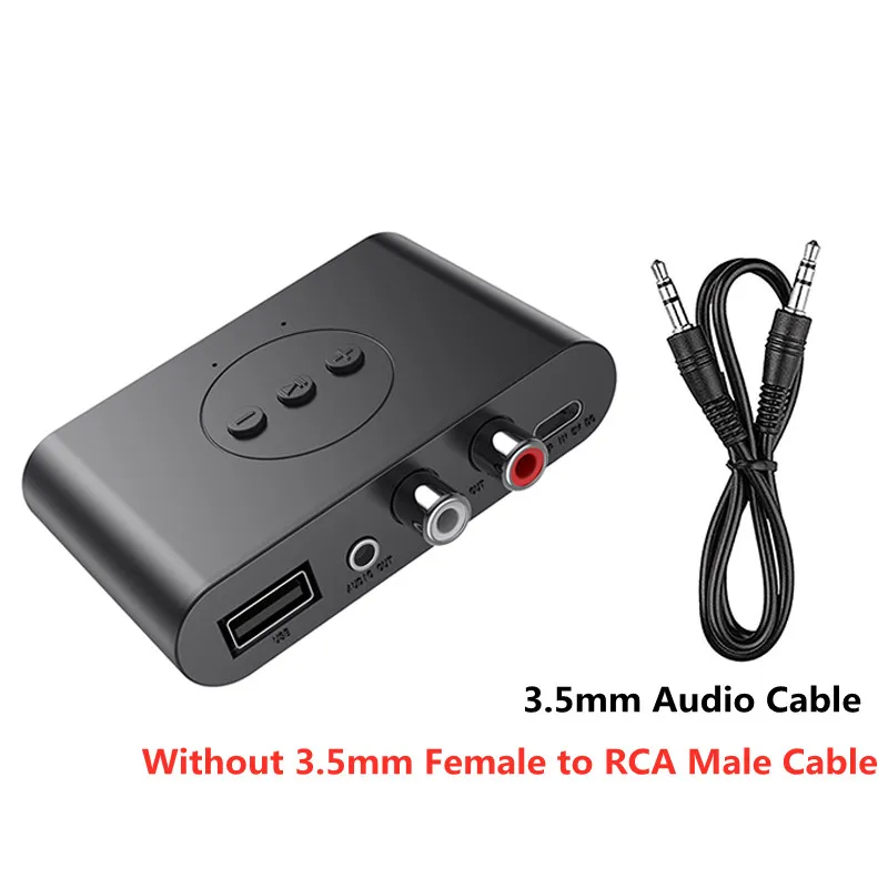 Receptor de Audio Bluetooth 5,0, disco U RCA, 3,5mm, 3,5 conector auxiliar, adaptador inalámbrico de música estéreo con micrófono para Kit de coche, amplificador de altavoz: Default Title