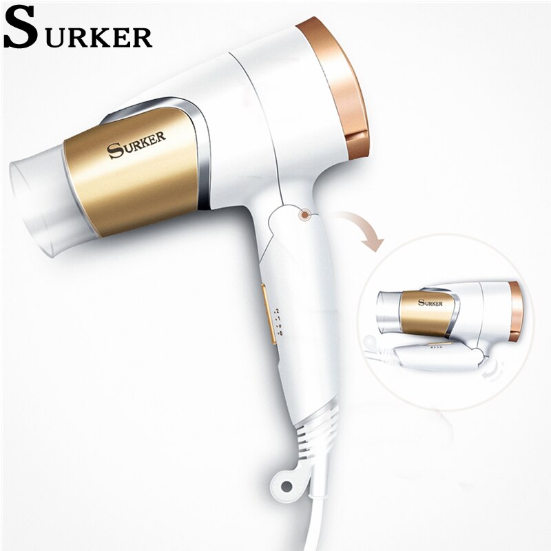 Surker-secador de pelo de anión, plegable, 1600W, herramientas de secado de cabello rápido, 3 archivos, Mini secador de pelo, suszarka do wlosow SK-3909