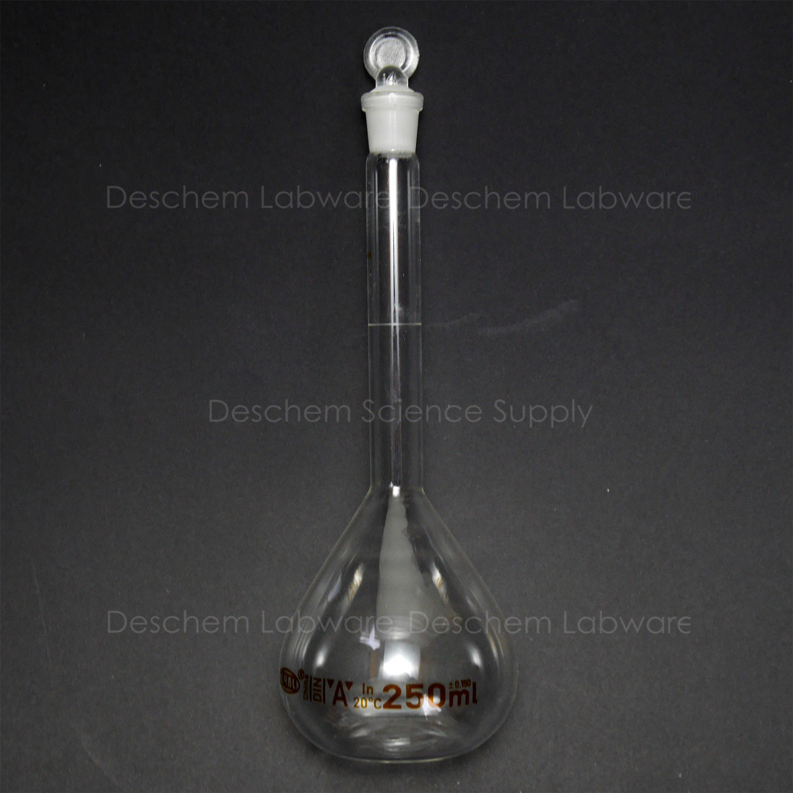 250 ml, Lab Glas Maatkolven W/Glas Stopper, Chemie Glaswerk