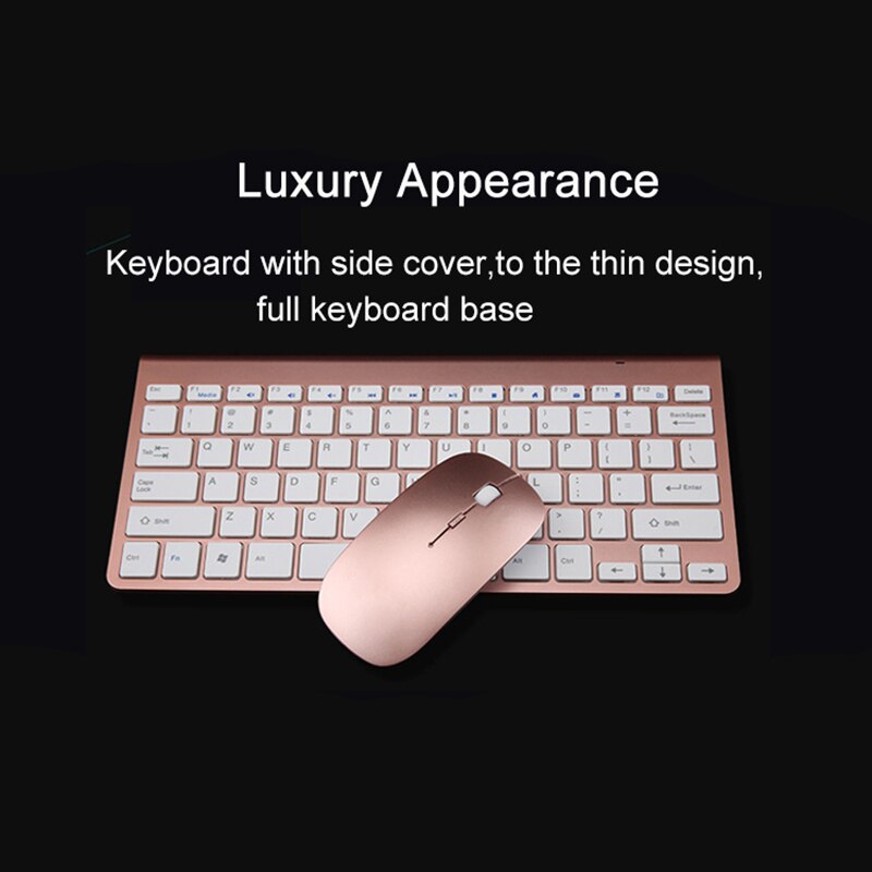 Teclado y ratón inalámbricos ultradelgados de 2,4 Ghz, conjunto de ratón con receptor USB, para Apple PC, Windows XP/7/8/10, color oro rosa