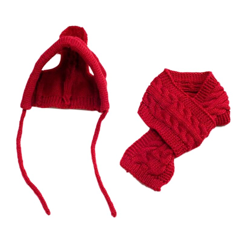 Winter Warm Gebreide Pet Muts Sjaal Set Honden Hoeden Huisdieren Producten Grappige Cos Ay Hond Cap Voor Chihuahua Puppy accessoires P: Red / M