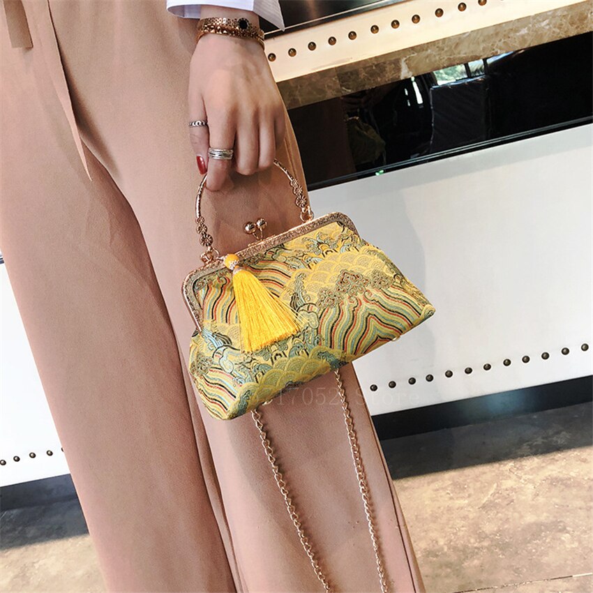 Japanse stijl kimono kleding accessoire chinese print kwast vintage traditionele cheongsam jurk frame tas crossbody ketting portemonnee