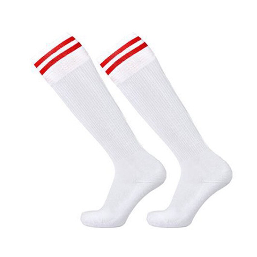 Calcetines de fútbol antideslizantes para niños, medias por encima de la rodilla para estudiantes, de rayas, 3 par/lote: Blanco
