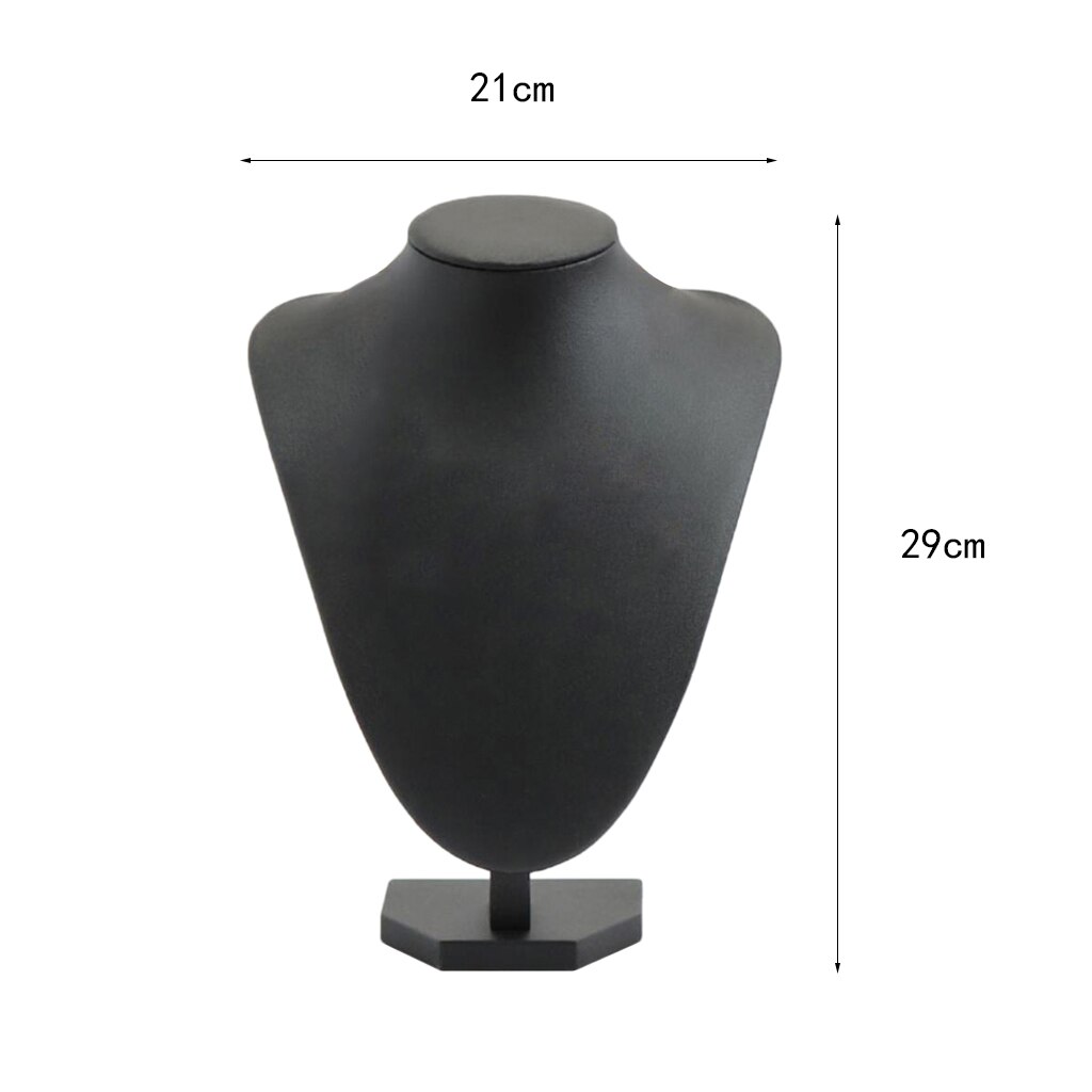 Kunstleer Houten Ketting Display Bust Stand Hangers Mannequin Sieraden Houder Voor Kettingen Ketting Choker Hanger Zwart: 29x21cm