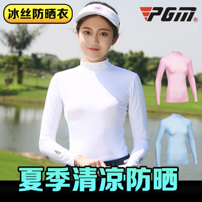 PGM Golf Lady Ice Silk Bottoming Shirt Summer Sunscreen Women Long Sleeve T-shirt Cool Cotton Clothes Breathable YF001