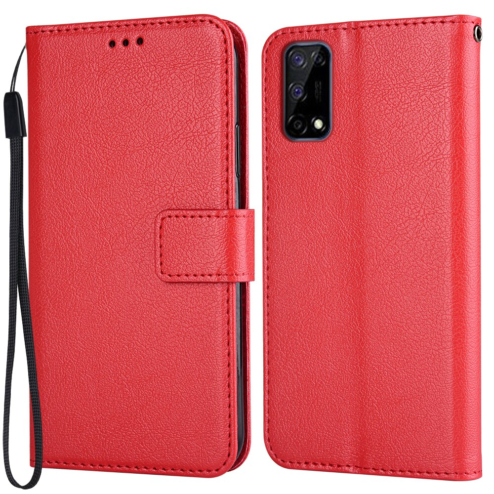 Flip Wallet Pu Leather Case Voor Realme 7 Pro RMX2170 Funda Stand Zakelijke Telefoon Holster Streep Bescherm Cover: K-wallet-Red