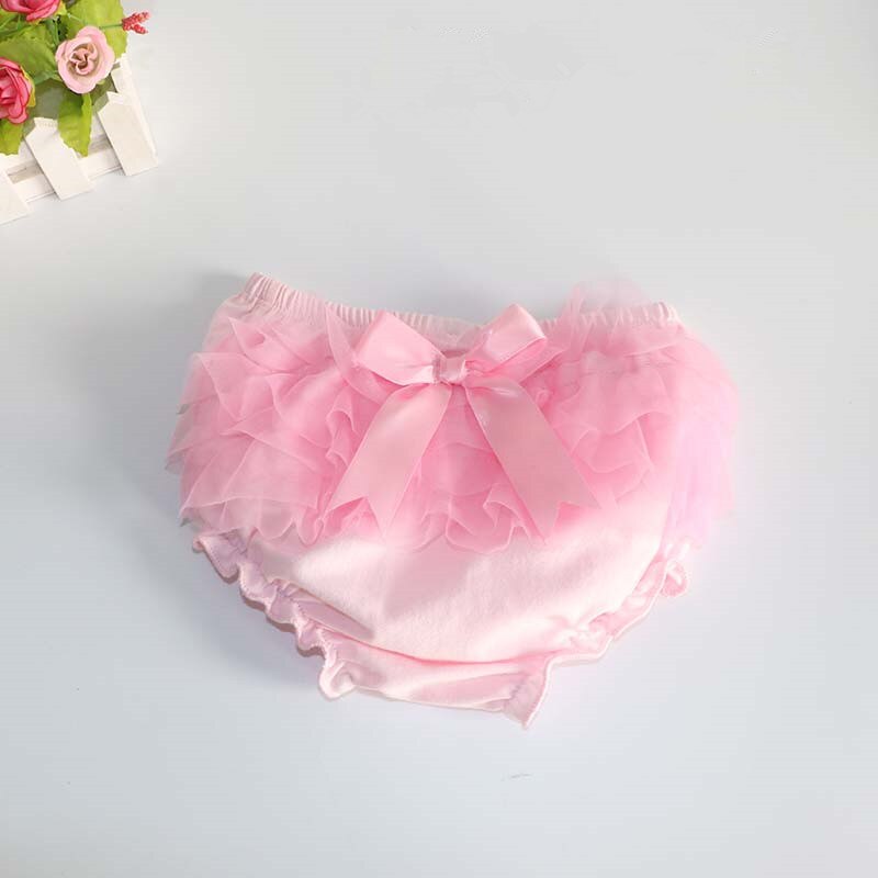 Bombachos para bebés, pantalones cortos de princesa para niñas, con lazo de malla con volantes, bragas y pañal de algodón para niños pequeños: Pink / 12 meses