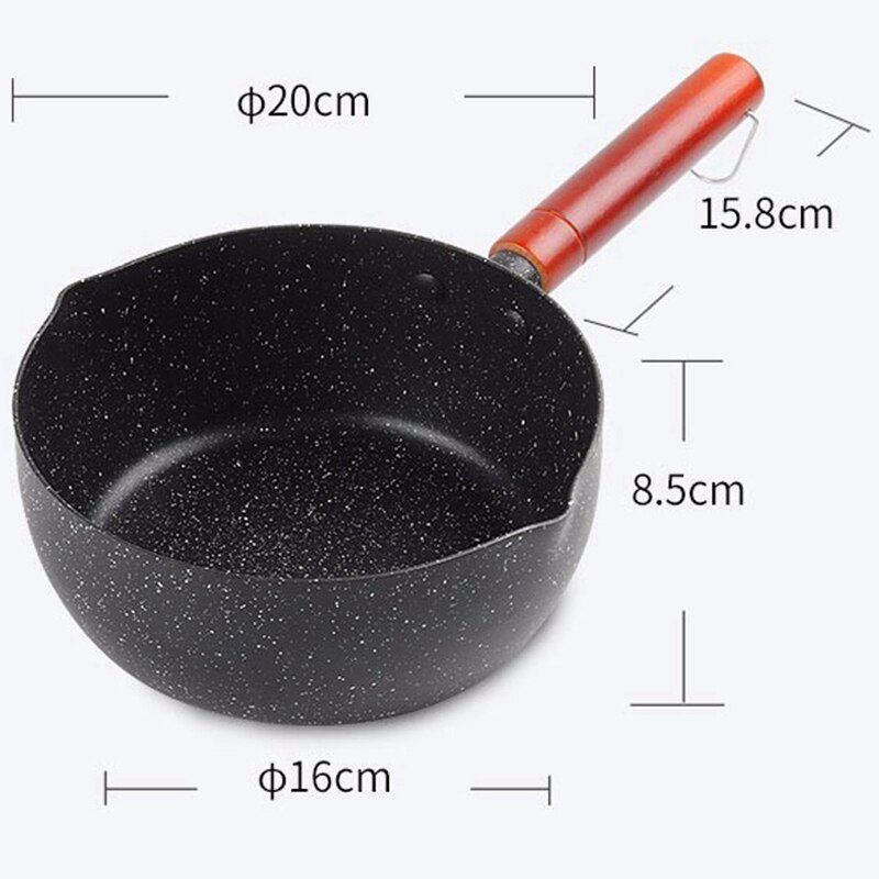 20Cm Soep Voorraad Potten Maifan Stone Kookgerei Met Houten Handvat Melk Pot Universele Koekenpan Zwart Aluminium Sneeuw non-stick
