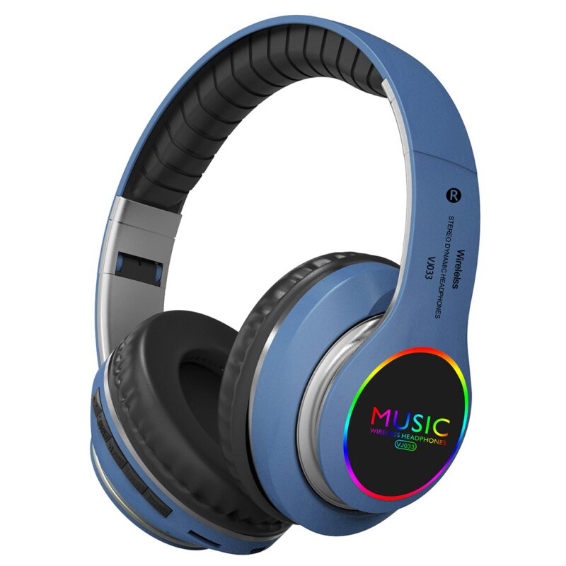 Bluetooth 5.0 Headphones - Over-Ear Wireless with LED Light & Mic - Noise Cancelling for Sport, Gaming: Blue