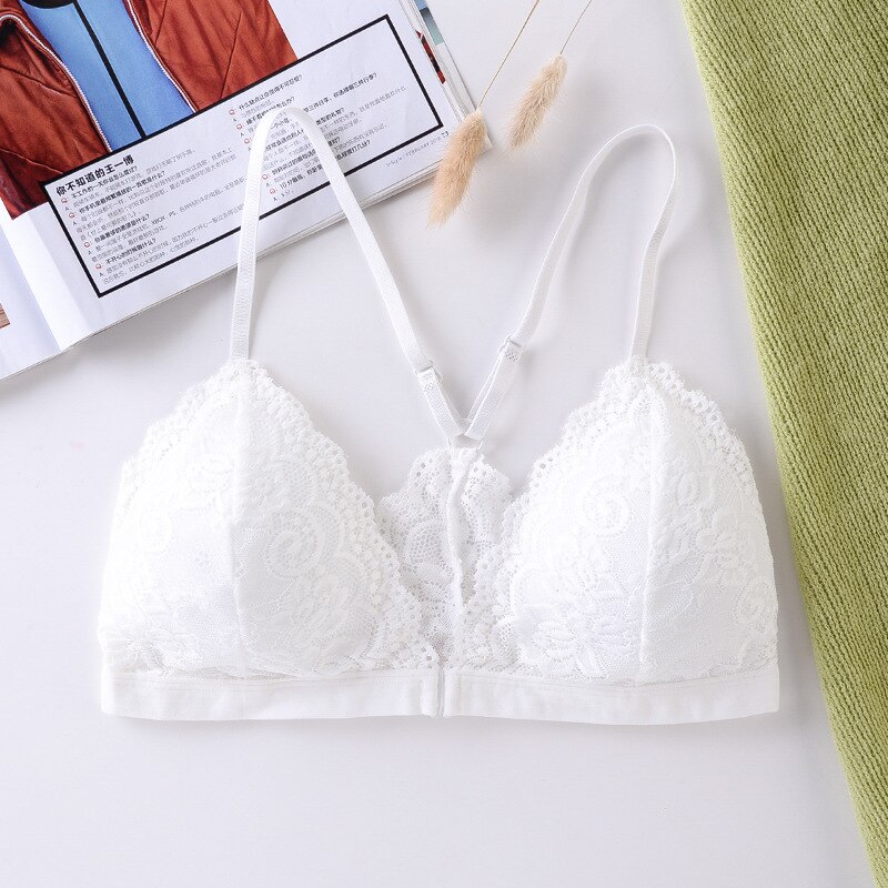 Lace Bralette Front Closure Bra Women Sexy Push Up Bra Thin Underwear Female Sexy Lingerie Padded Brassiere Push Up Bra: white