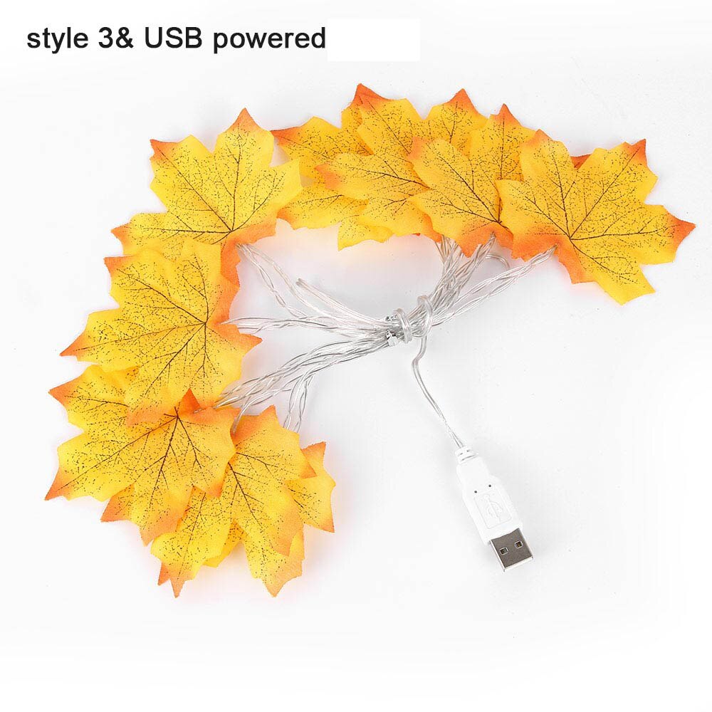 1.5m ahornblade led snor 10 led /3m 20 led aa batteri usb drevne efterårsplanter hegn festlys trappegelænder dekoration: Style 4 usb / 1.5m