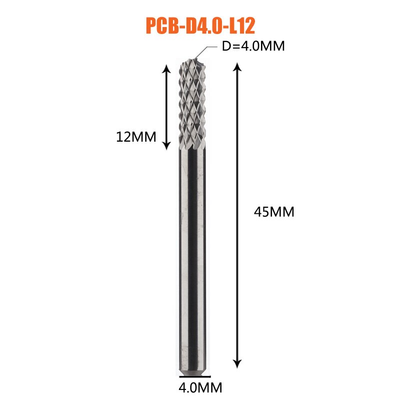Vhm Corn End Mill Frees Bits D0.8, 1.0, 1.6, 1.8, 2.4, 3.1 Pcb End Mill Cnc Snijden Frezen: 1pc-D4.0-12-D4