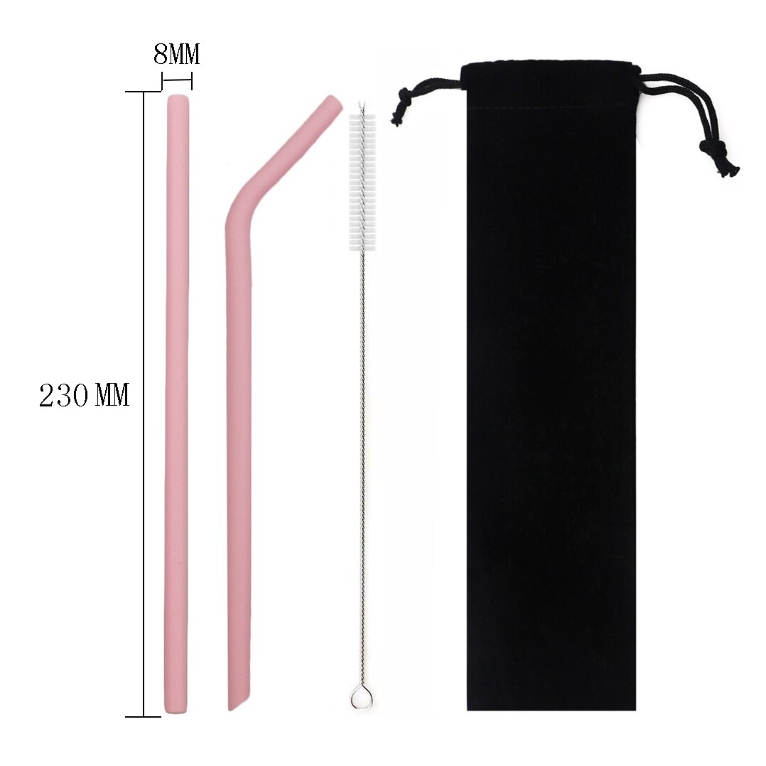250MM Silicone Straw Reusable Drinking Straw Colorful Flexible Straw Wide 10mm Pearl Milk Tea Smoothies Straw With Cleaner Brush: 230MM pink