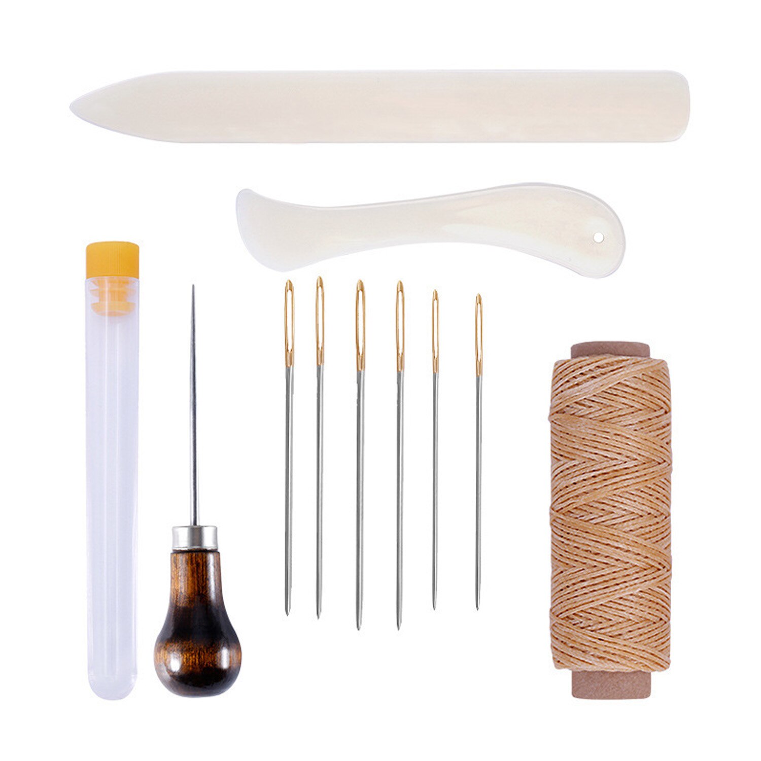 11pcs Bookbinding Leather Stitching Tools Set with Bone Folder Creaser Needles Awl Waxed Thread for DIY Handmade Craft Supplies