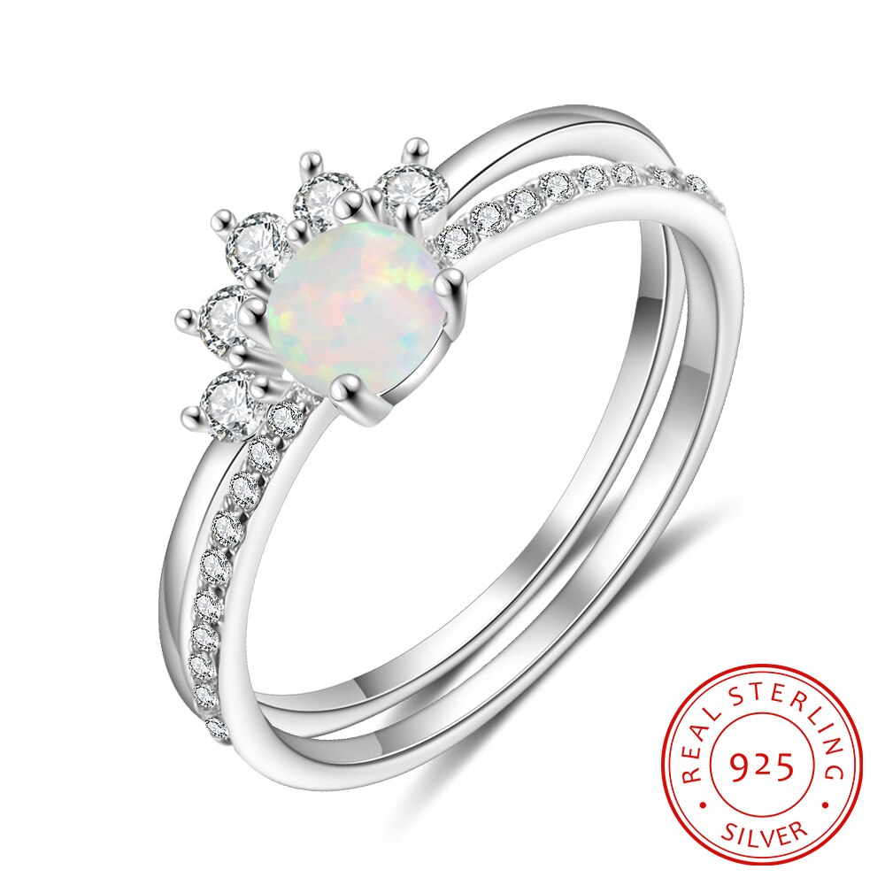 2 Stck/einstellen 925 Sterling Silber Stapelbar Opal Ring Klar CZ Finger Ringe für Frauen Hochzeit Band Silber 925 schmuck (Lam Hub Fong): 6 / Ring einstellen