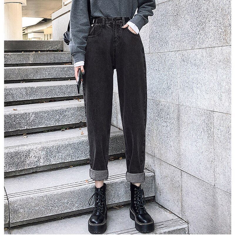 Calças de brim azuis 2020 outono casual calças de perna larga cintura solta e fina harem calças fashionwomen calças tendência