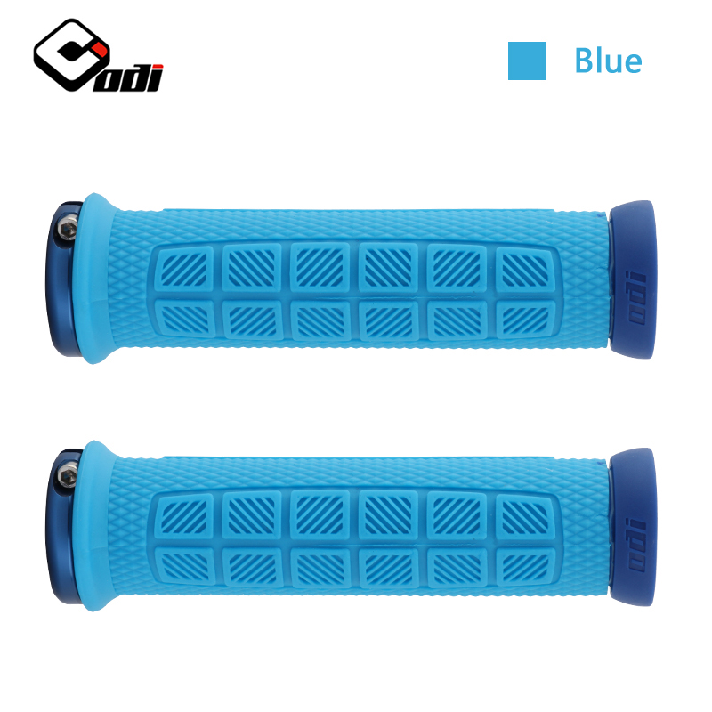 ODI Grips Aluminum Alloy Lock Ring Mountain Bike Grips Silicon Bicycle Handlebar Grip Shock Absorber MTB Bike Handle Bar Part: Model-1-Blue