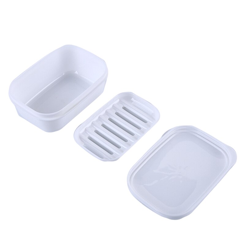 Travel School Soap Tray Portable Rectangle Soap Box With Drain Low & Lid Stylish Soap Dish: white