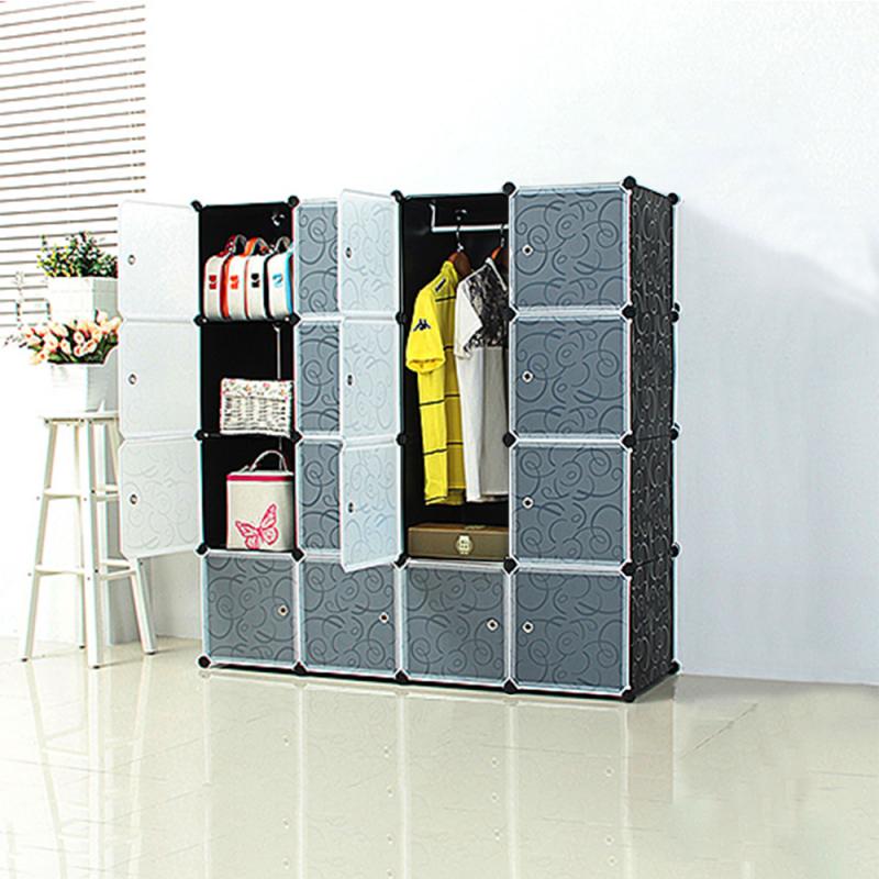 Home Furniture Detachable Plastic Wardrobe Assembly Locker Clothes Cabinet Wardrobe 4 Layers 16 Doors Modern Wardrobe HWC