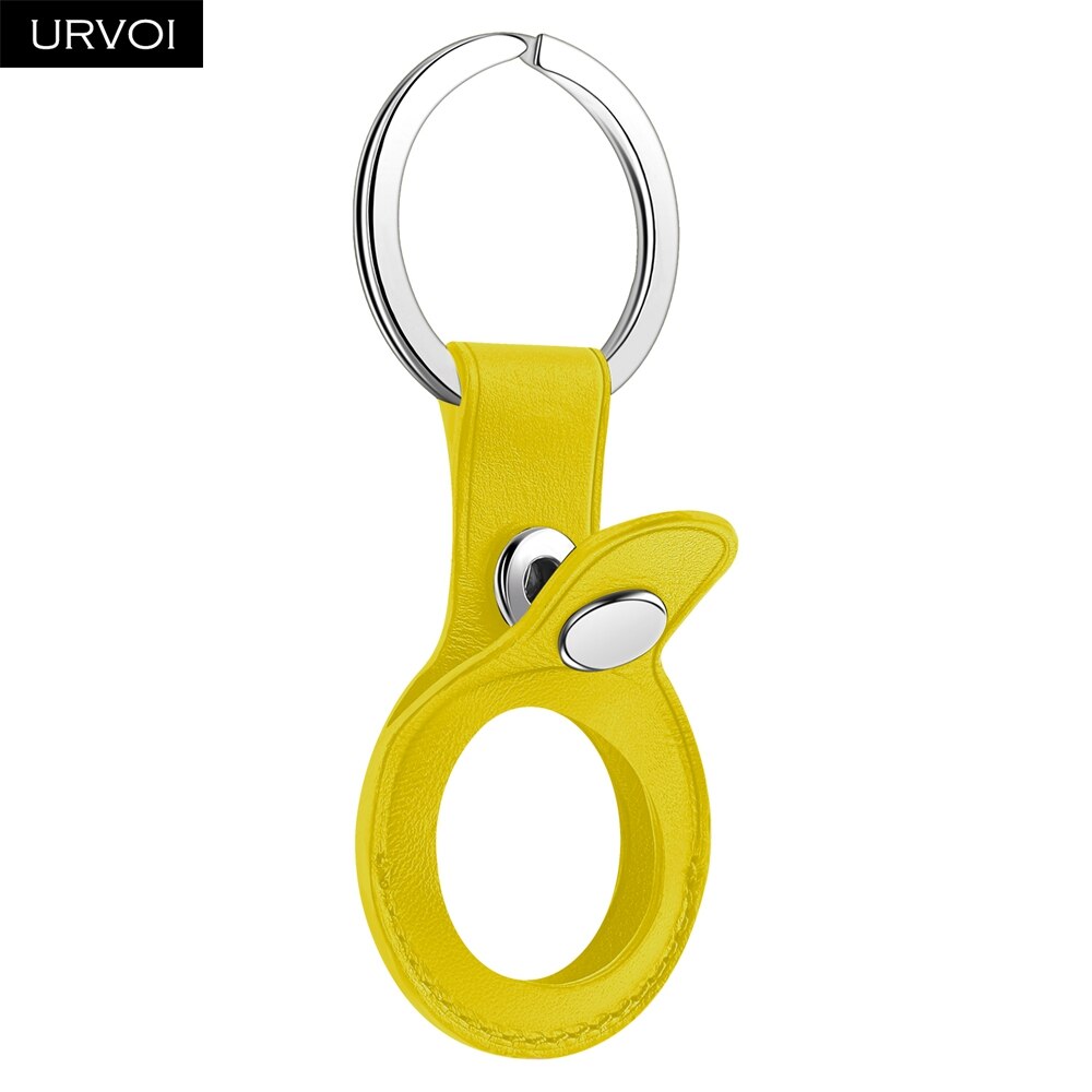 URVOI Leather Key Ring for AirTag Protective Cover Secure Holder with ring Location Tracker Silicone Case With stainless steel: Yellow