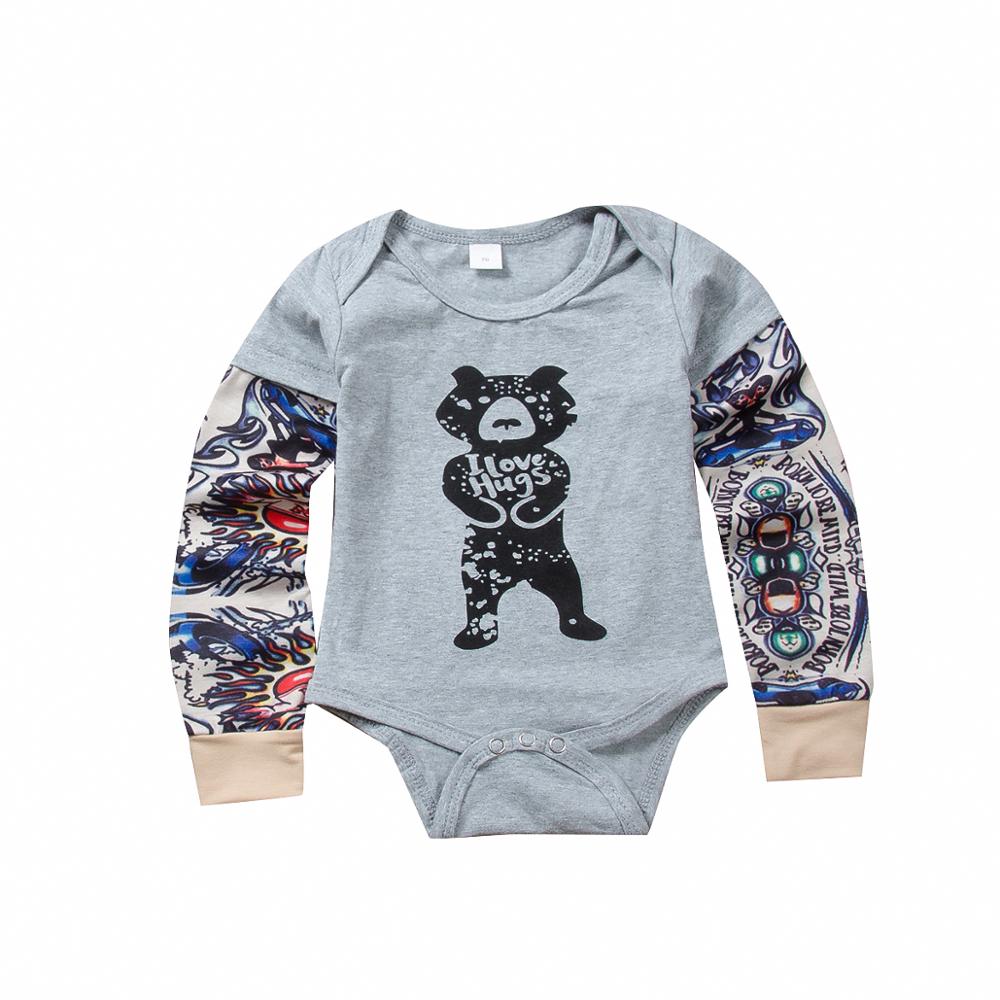 Kid Baby Boy Clothes Grey Long Sleeve Bodysuit Bebe Children Jumpsuit Cloth Outfit