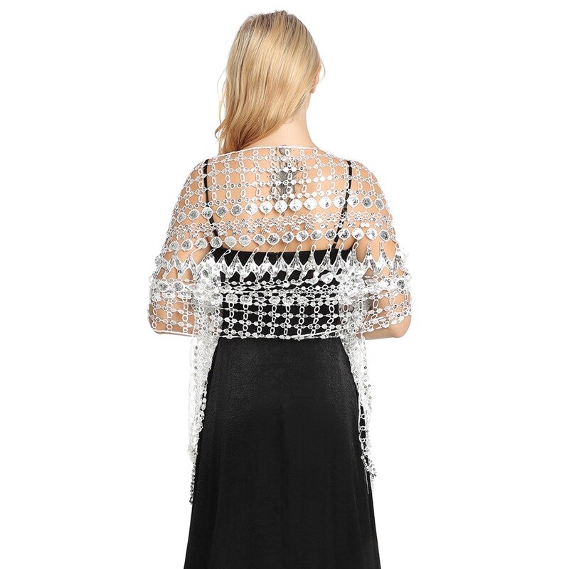 Aftonklänningar sjalar & omslag kvinnor paljetter glitter halsduk bröllop cape brudtärna brudklänning sjal foulard femme dam sjalar