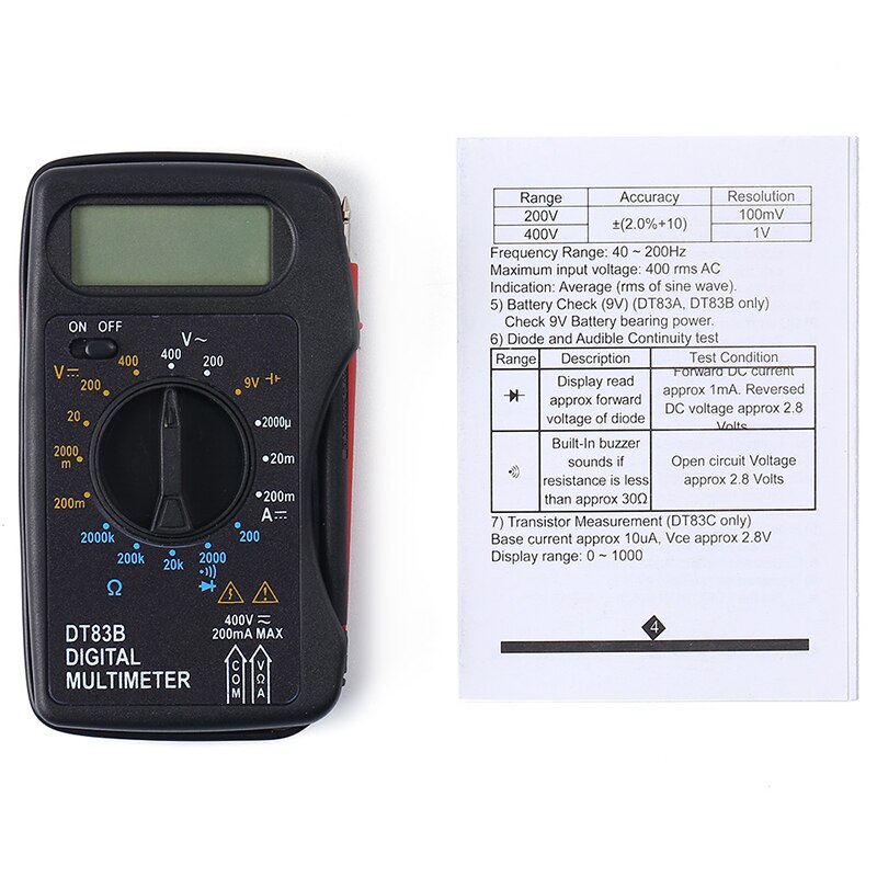 Instock Universele Digitale Multimeter M300 /DT83B Handheld Tip Test Multimeter Tester Met Lood Draad Pen Kabel Zwart