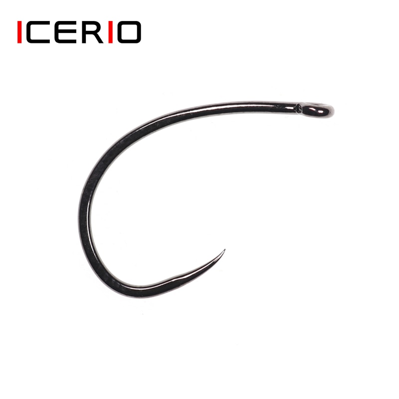 ICERIO 30PCS Black Nickel Barbless Curved Nymph Emerger Scud Shrimp Fly Tying Hook 2X Gap Trout Hook