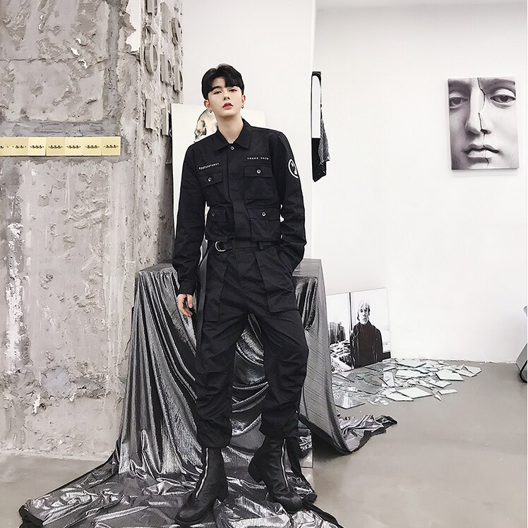 Spring Autumn streetwear Jumpsuit Men Rompers One Piece Overalls Mens Casual Multi Pockets Pants Male Clothes
