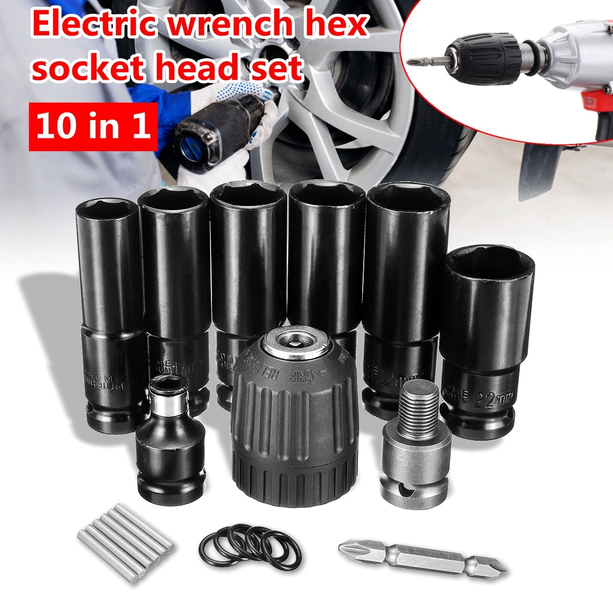 10 Pcs Elektrische Wrench Schroevendraaier Hex Socket Head Kits Set Voor Slagmoersleutel Boor