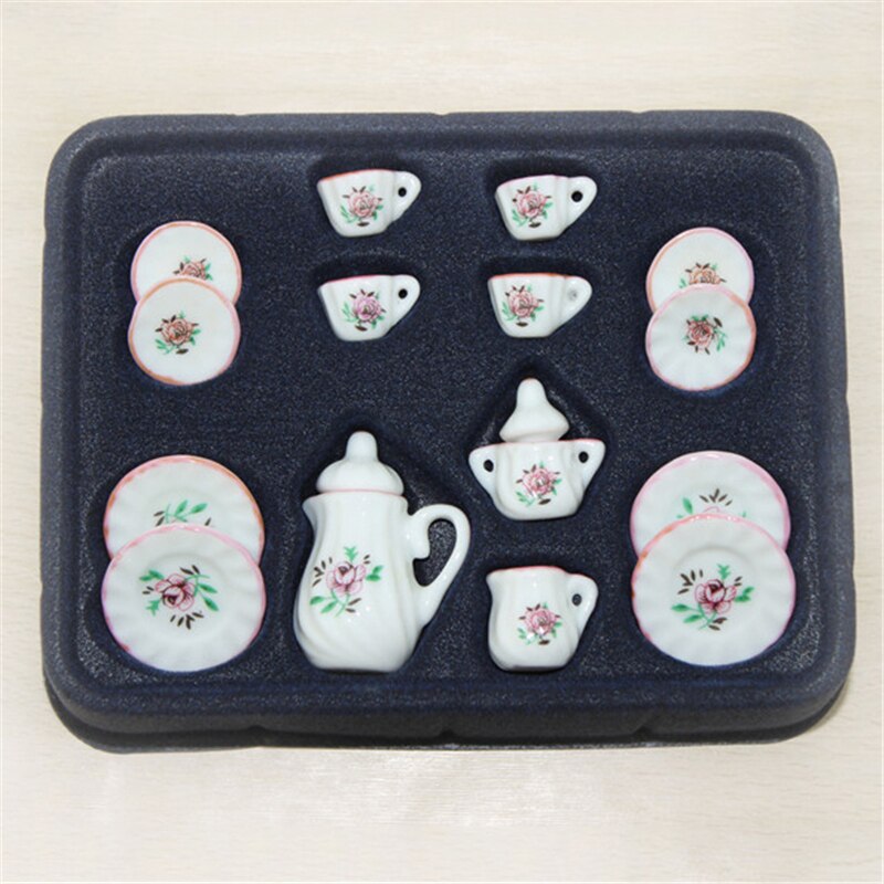 1:12 miniatur 15 stücke Porzellan Tee Tasse Set Chintz Blume Küche Geschirr Puppenhaus Möbel Spielzeug Für Kinder 19 Muster: SC0006