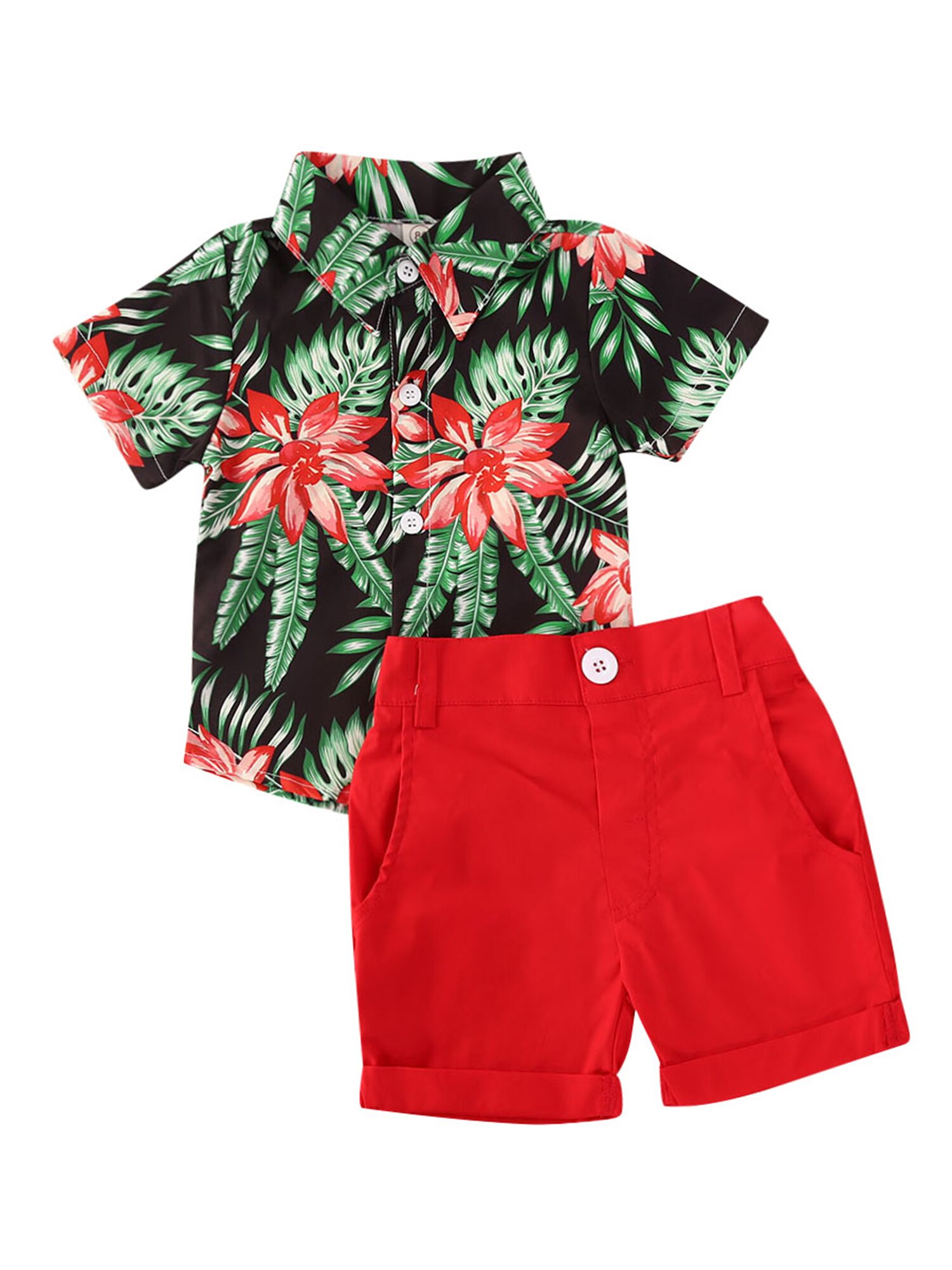 Emmababy 1-5Y Summer Toddler Baby Boys Clothes Sets Floral Short Sleeve Shirts Tops+Solid Shorts 2pcs Outfits: B / 18M
