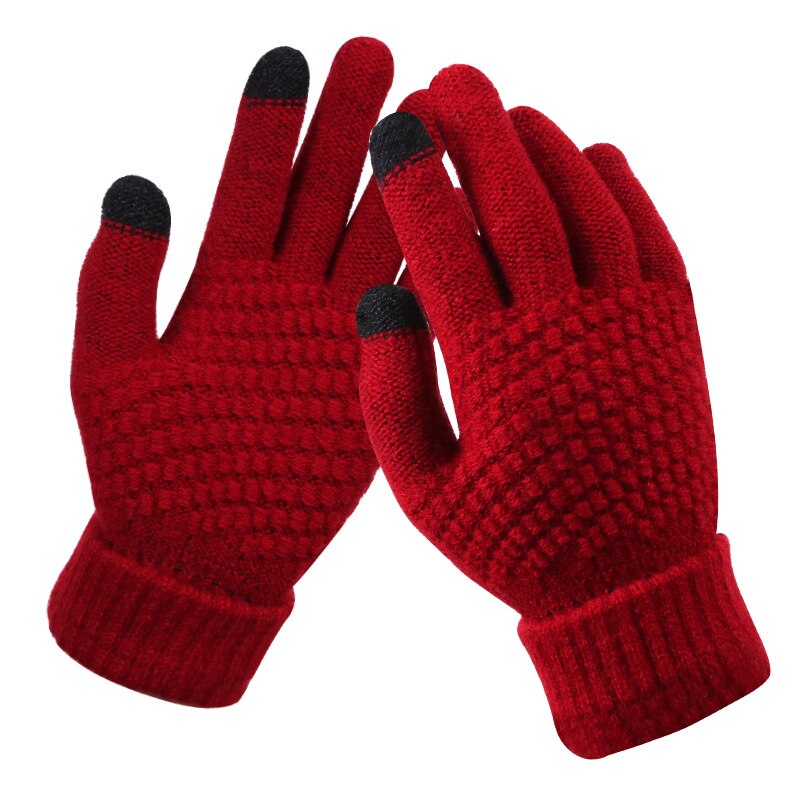 Kvinders cashmere uldstrikkede handsker vinter varm tyk berøringsskærm handsker solide vanter til mobiltelefon tablet pad: Rød