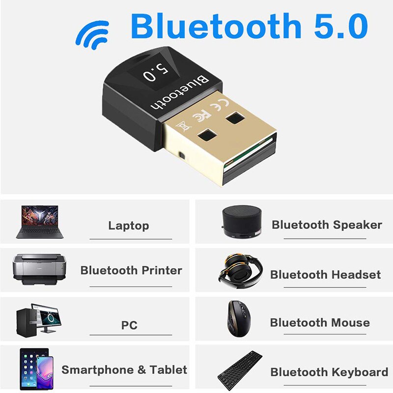 Hannord Bluetooth Adapter USB Mini Bluetooth 5.0 Dongle for Computer Desktop Laptop Wireless Headphones Speakers Keyboard Mouse